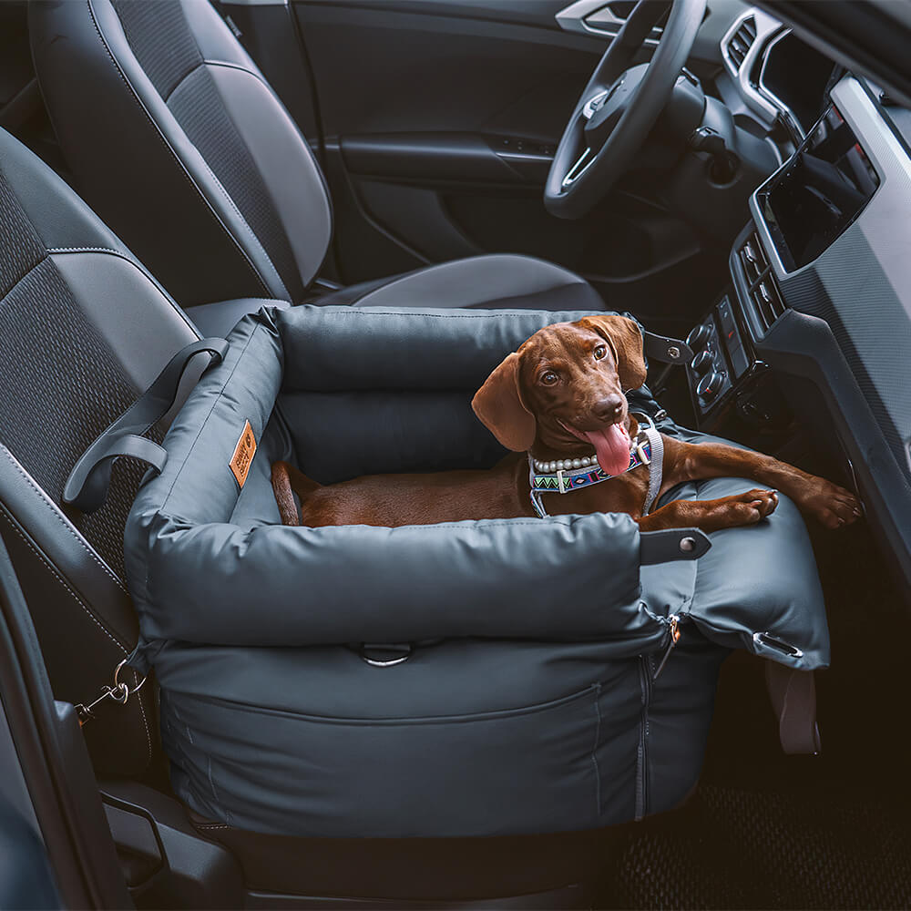Secure dog car seat with plush interior, ensuring pet safety and comfort in vehicle.