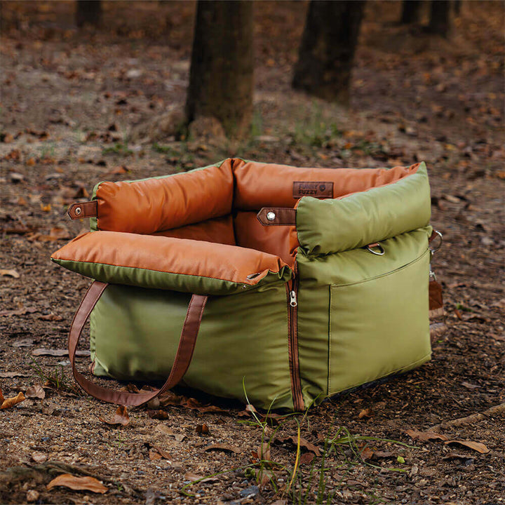 Elevated pet car seat, providing a secure and cozy spot for medium dog travel.