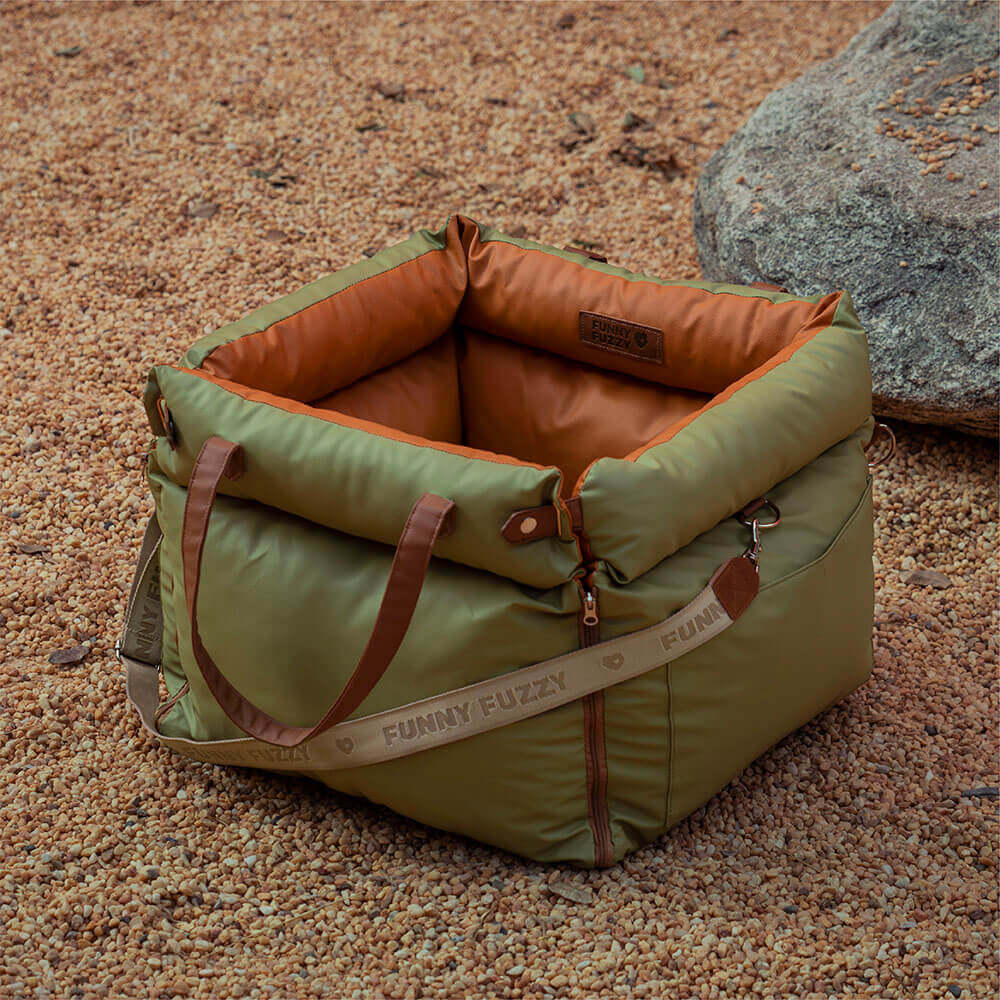 Luxury pet booster seat, a comfortable car accessory for safe dog adventures.