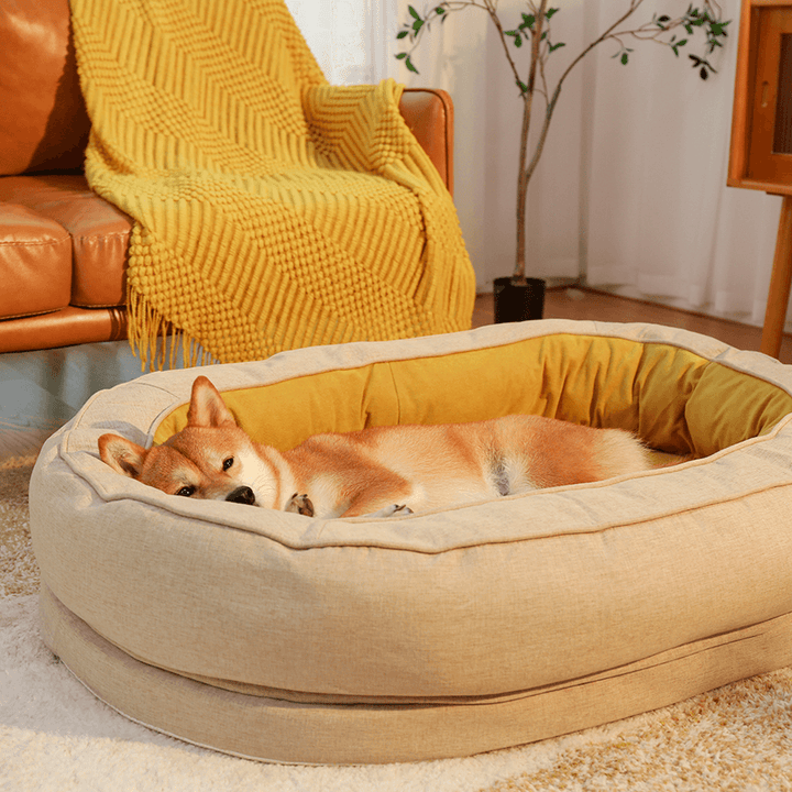 Soft, comfortable donut bed, part of the leaf blanket set.