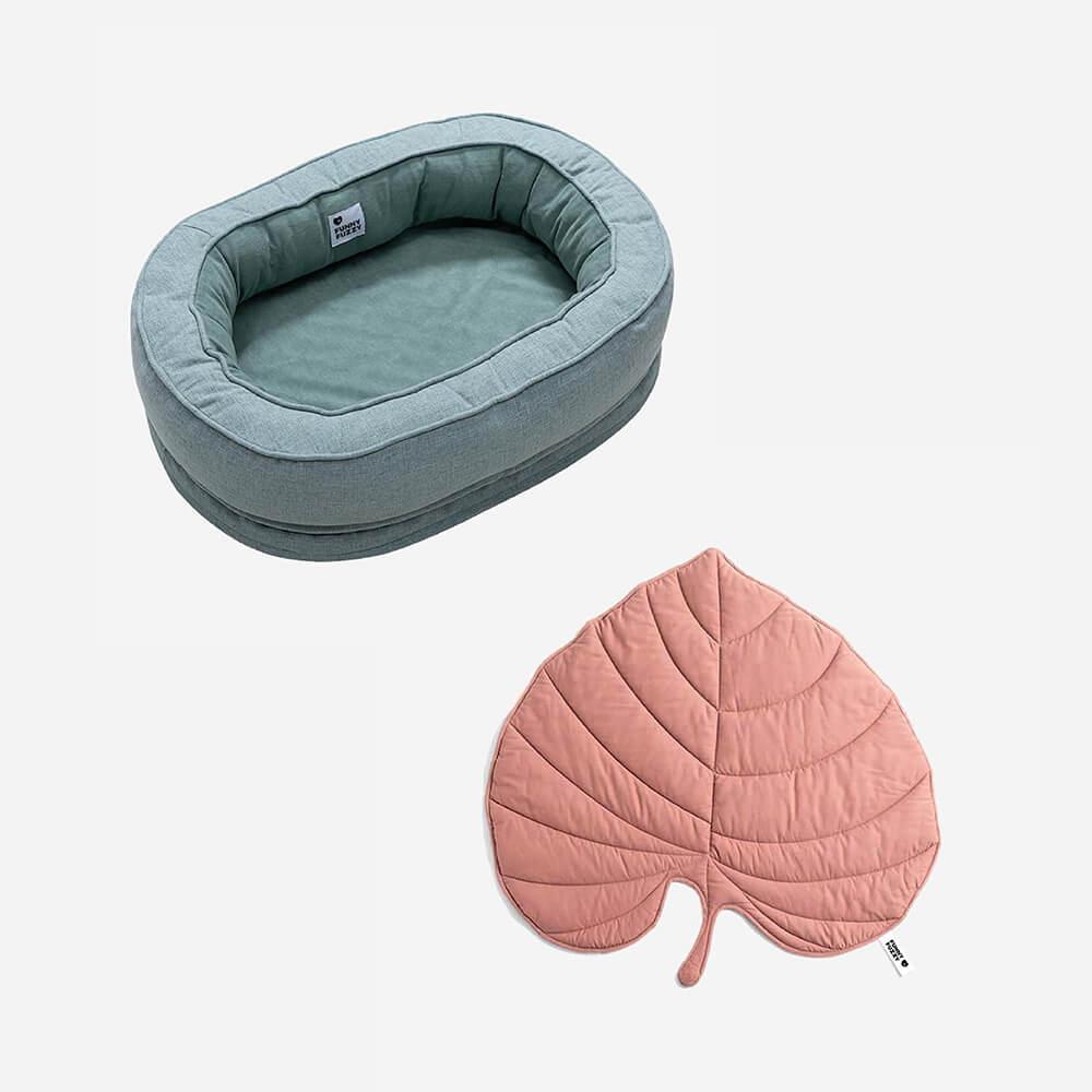 Comfort for pets: Leaf Dog Blanket and Donut Bed Set in home.