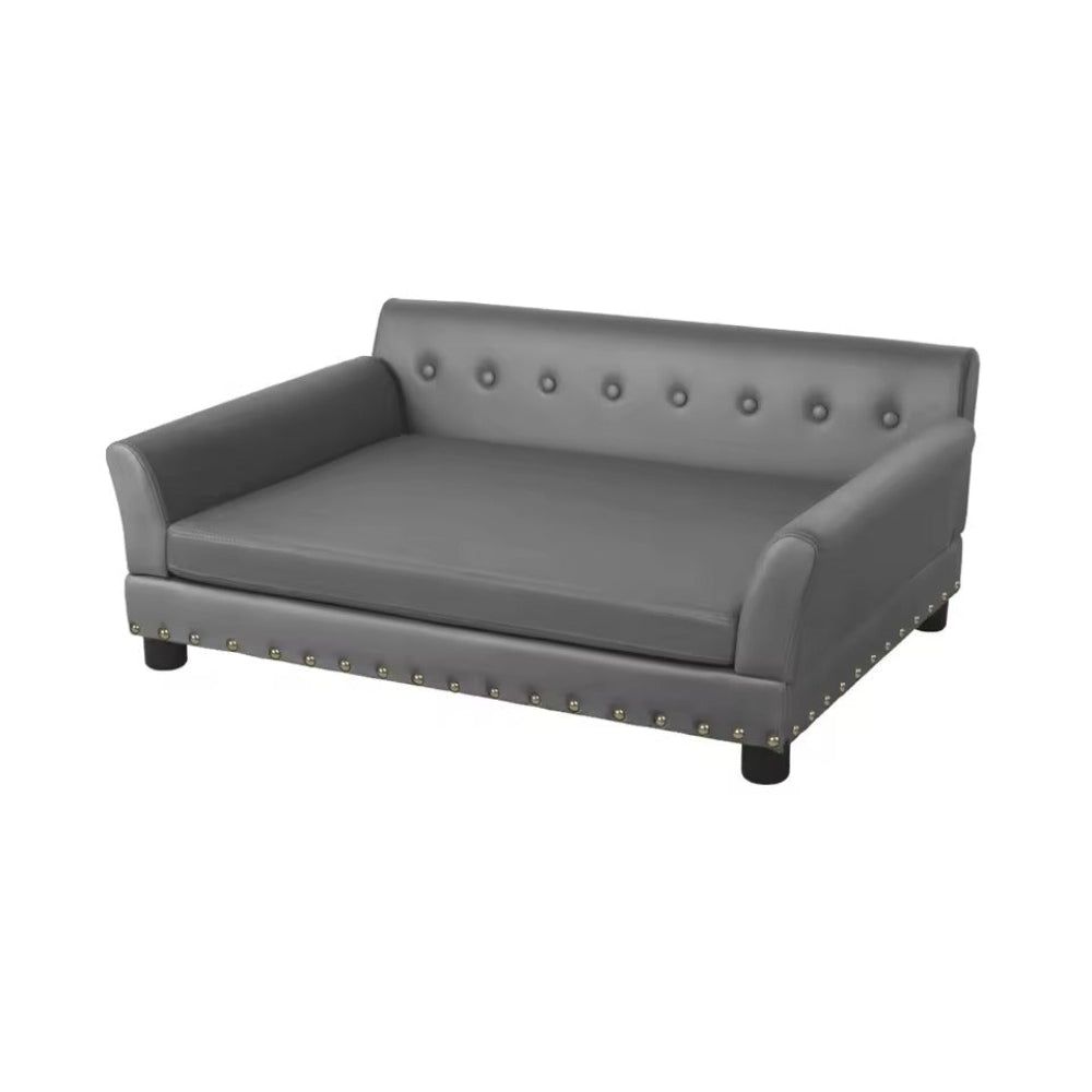 Durable brown leather elevated dog sofa, a luxurious pet furniture piece for ultimate canine comfort.