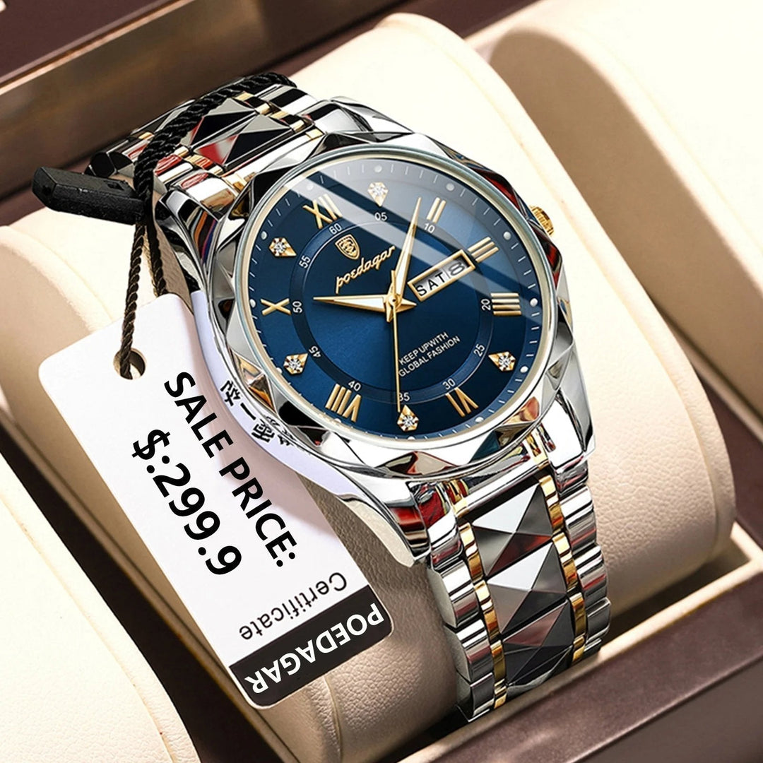 Luxury men's waterproof watch with luminous display & date, perfect for sophisticated daily wear.