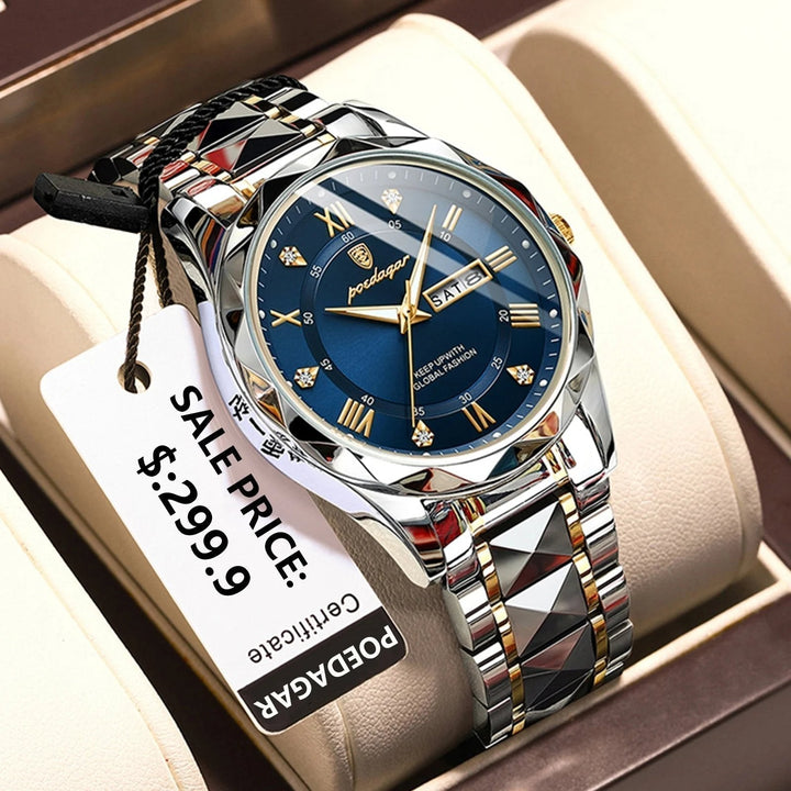 Luxury men's waterproof watch with luminous display & date, perfect for sophisticated daily wear.