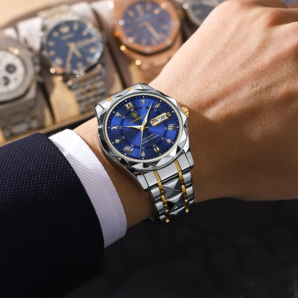 Sleek men's luxury timepiece, waterproof with luminous dial and date display. A stylish accessory.