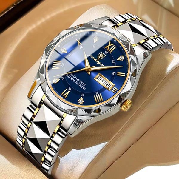 Dress watch for men: waterproof, luminous, and date function. Adds elegance to any outfit.