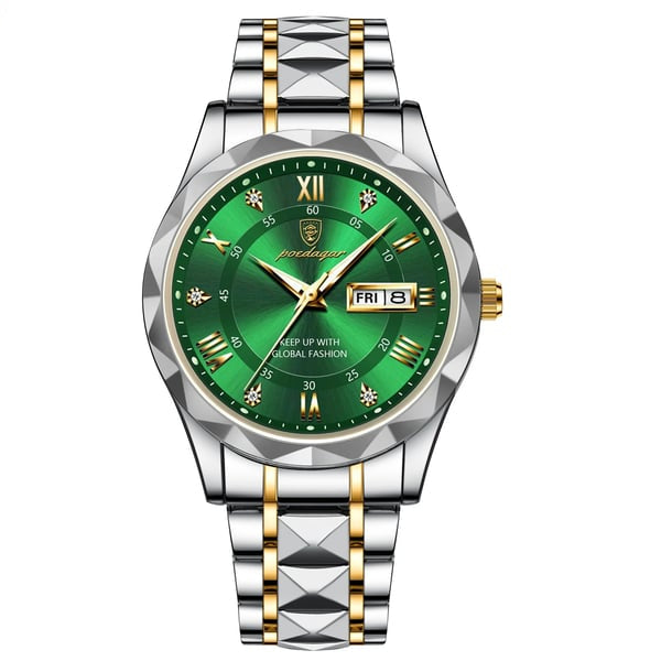 Stainless steel men's watch, waterproof, luminous, date display. A robust and elegant timepiece.