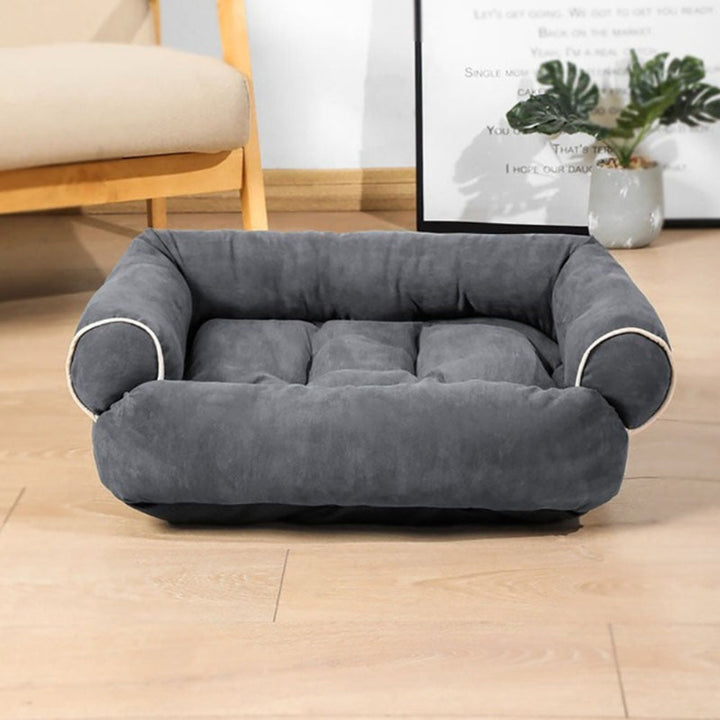 Upholstered dog bed, luxury pet sofa with soft cushions, comfortable dog couch for relaxation
