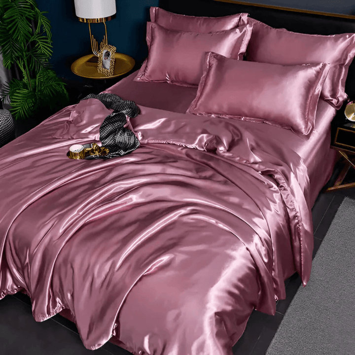 Smooth, soft polyester bed sheets for a luxurious feel, part of a complete bedding set for ultimate comfort.
