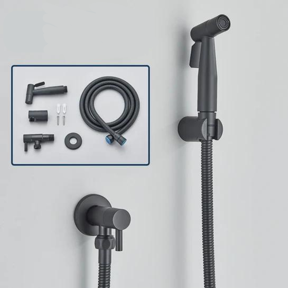 Modern PureFlow luxury bidet hand shower for refreshing personal hygiene; durable stainless steel, easy to use.