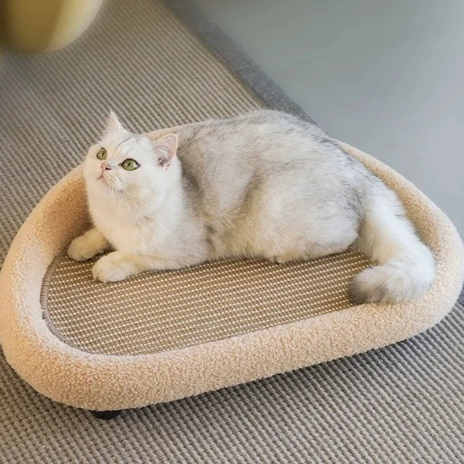 Close-up of sisal cat bed, showing natural woven texture and durable cat scratcher surface