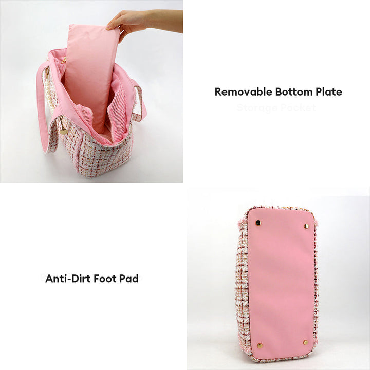 Tweed checkered travel pet carrier bag with secure zipper, ensuring pet safety and style.