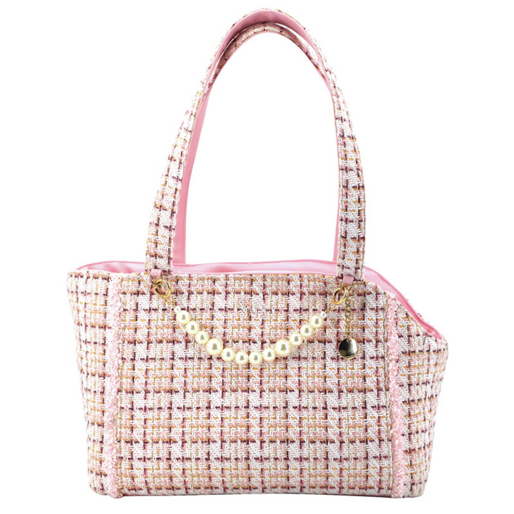 Deluxe small pet carrier bag, tweed pattern, comfortable and discreet pet travel.