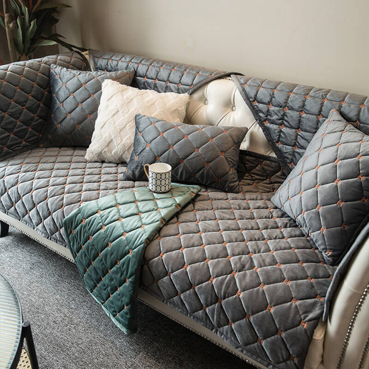 Functional non-slip velvet sectional cover, providing elegant protection & enhancing living room decor.
