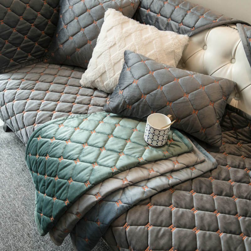 Stylish non-slip velvet sofa cover, perfect for sectional couches, offering luxury furniture protection.