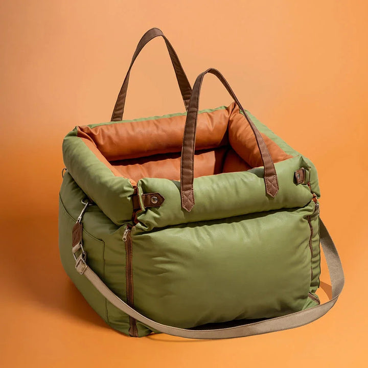 Elevated luxury dog car seat, portable and washable, ensuring pet comfort & safety