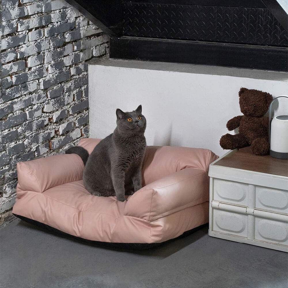 Luxury waterproof pet sofa bed with supportive bolsters for small dogs and cats, anti-scratch fabric