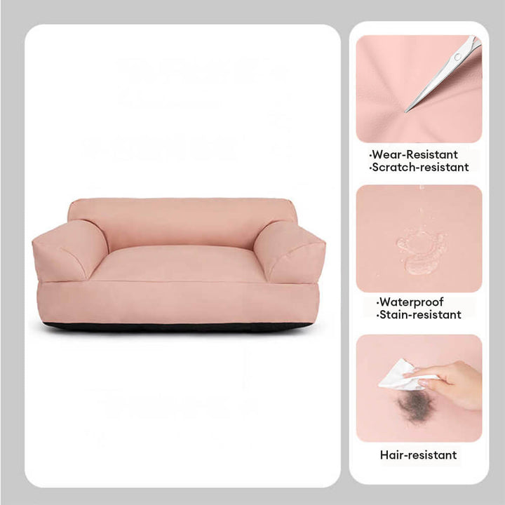 Anti-scratch pet bed, luxury sofa design with supportive bolsters, waterproof and washable for cats