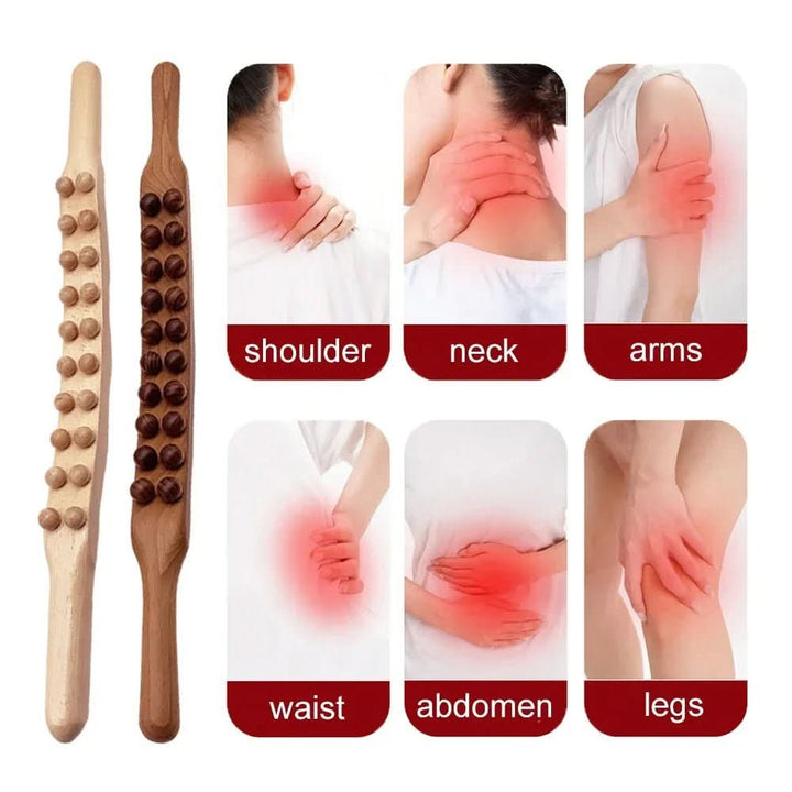 Long wood Gua Sha therapy stick for effective muscle scraping & deep tissue massage. Muscle relaxation.