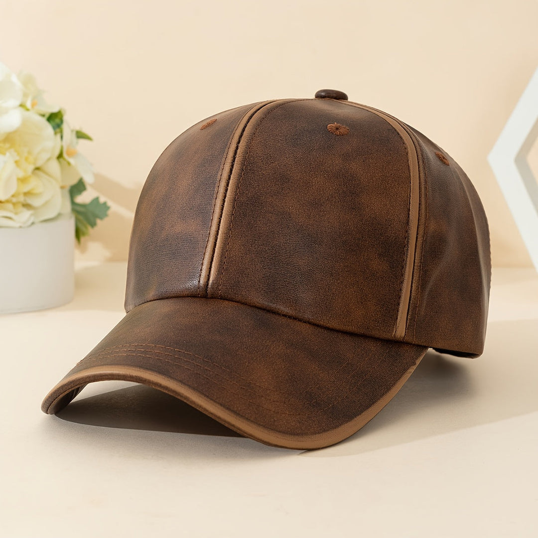 Genuine leather hat for men, classic design in black, versatile and durable accessory.