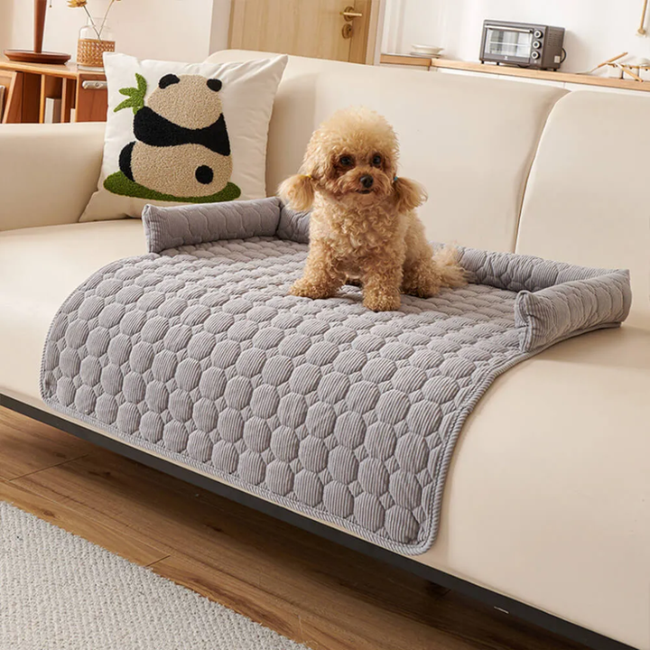 Pearl fleece dog sofa protector mat with non-slip backing, guards furniture from pet hair and scratches