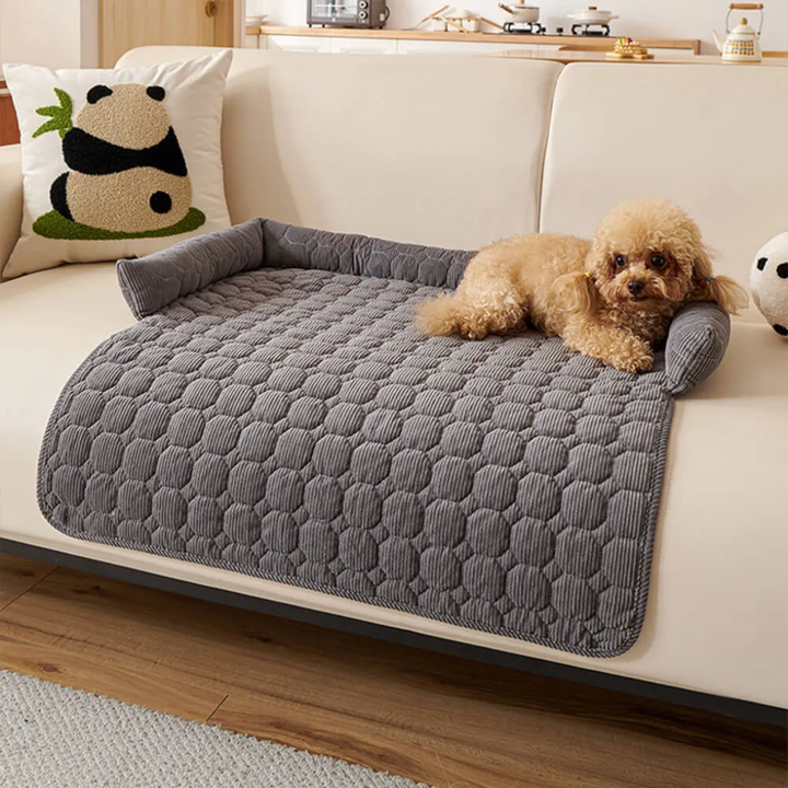 Soft pearl fleece dog mat for furniture, machine washable sofa cover, acts as a protective pet bed