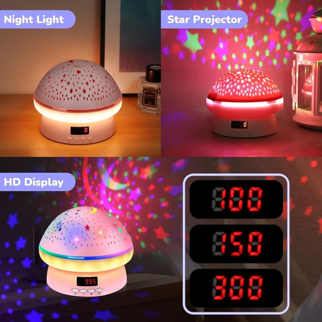 Kids' night light: Magical mushroom design, 16 colors, timer, and star projection for soothing light.