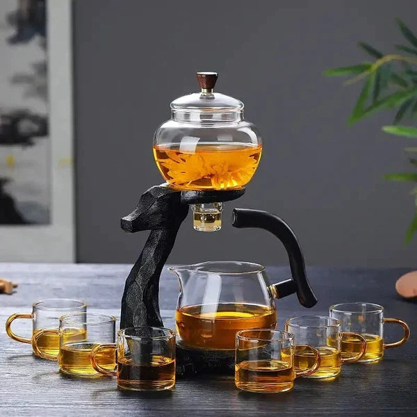 Beautiful magnetic glass tea set enhancing home decor while providing an enjoyable & unique tea ritual.