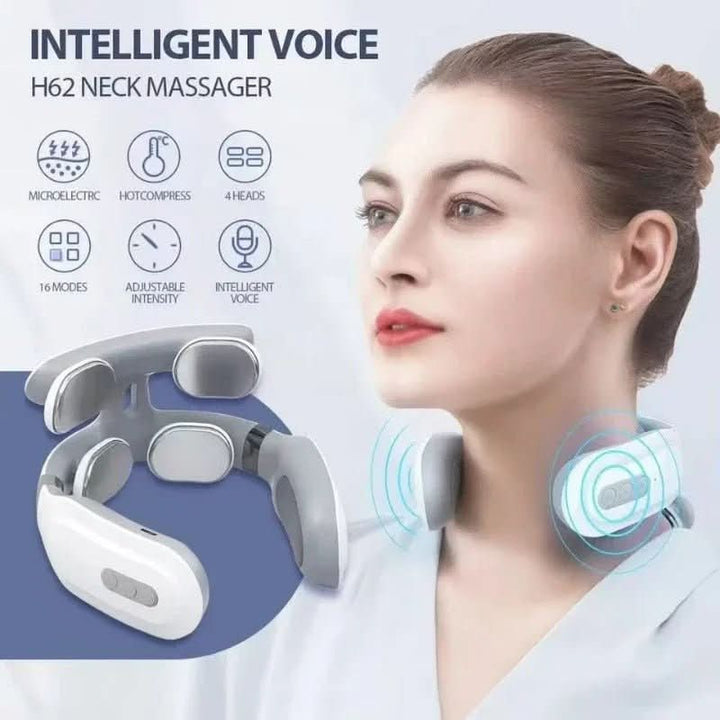 Ergonomic unisex neck massager. Combines heated massage & vibration therapy for effective muscle tension relief.