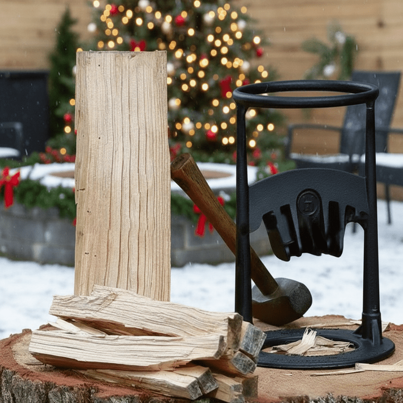 Safe firewood splitter with heavy-duty construction, ideal for camp, cabin, or outdoor wood kindling.