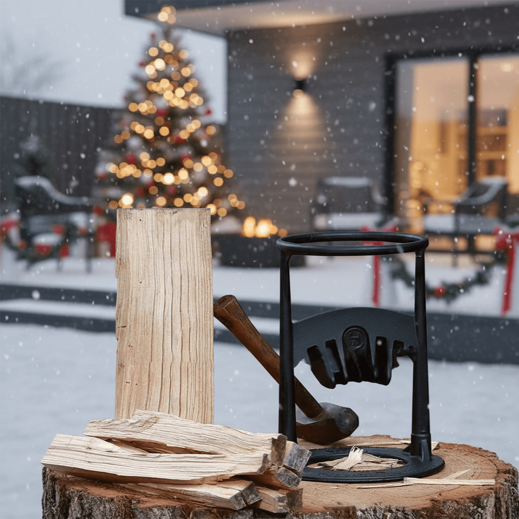 Durable manual wood splitter for kindling. Portable tool for easy, safe firewood preparation at home or camping.