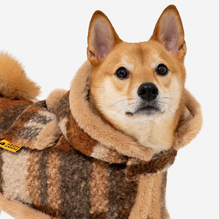 Red plaid dog poncho displayed on a mannequin, highlighting the design as pet apparel.