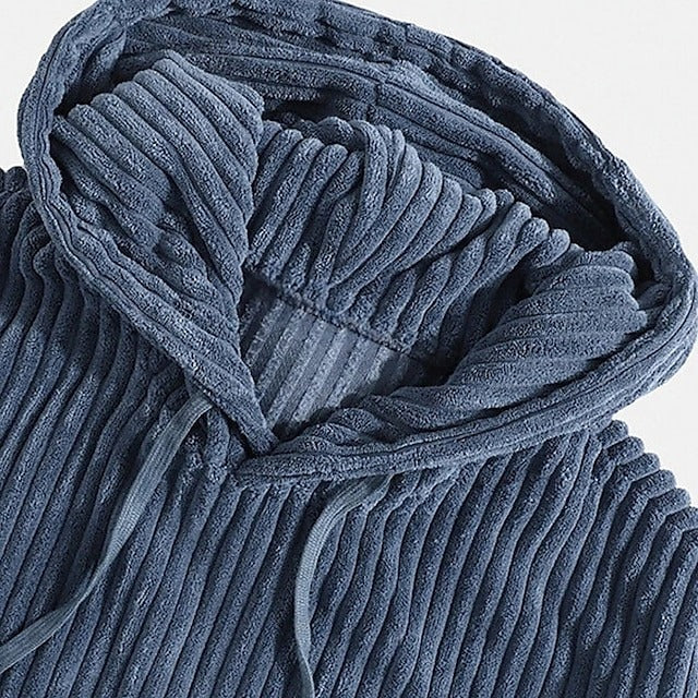 Stylish men's corduroy pullover hoodie. Features soft corduroy texture, relaxed fit, ideal for casual fall & winter.