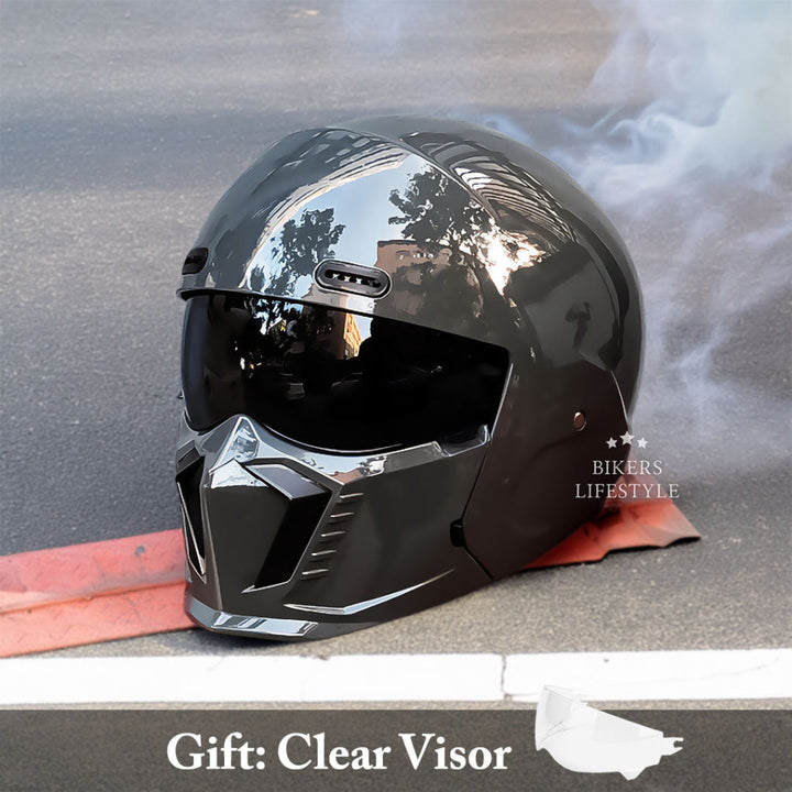 Premium matte black full face modular motorcycle helmet. Essential safety and comfort gear for all riders.