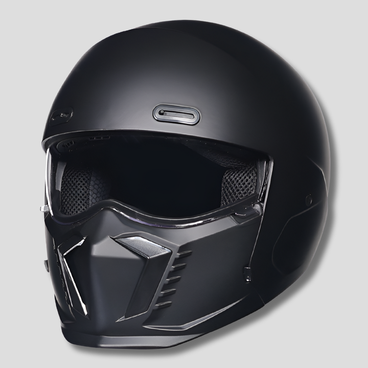 Protective full face modular helmet in matte black. DOT certified for motorcycle riding safety & peace of mind.