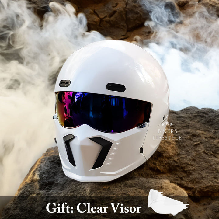 Sleek matte black finish on this full face modular motorcycle helmet. Essential protective riding gear for all.