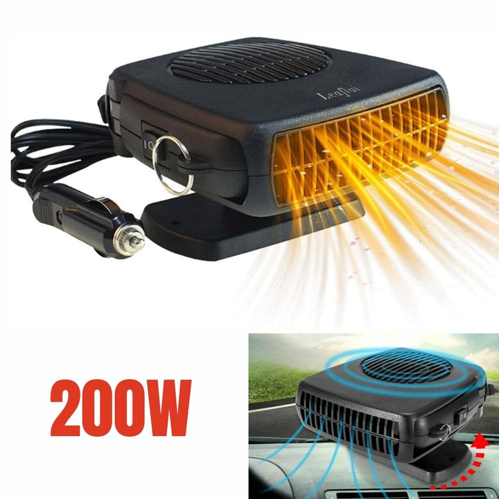 Efficient 12V ceramic car heater and defroster fan. Provides warmth & quickly clears frosty vehicle windows.