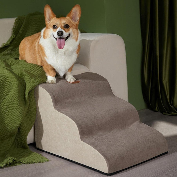 Memory foam dog stairs for small & senior pets, offering easy bed/couch access & joint support.