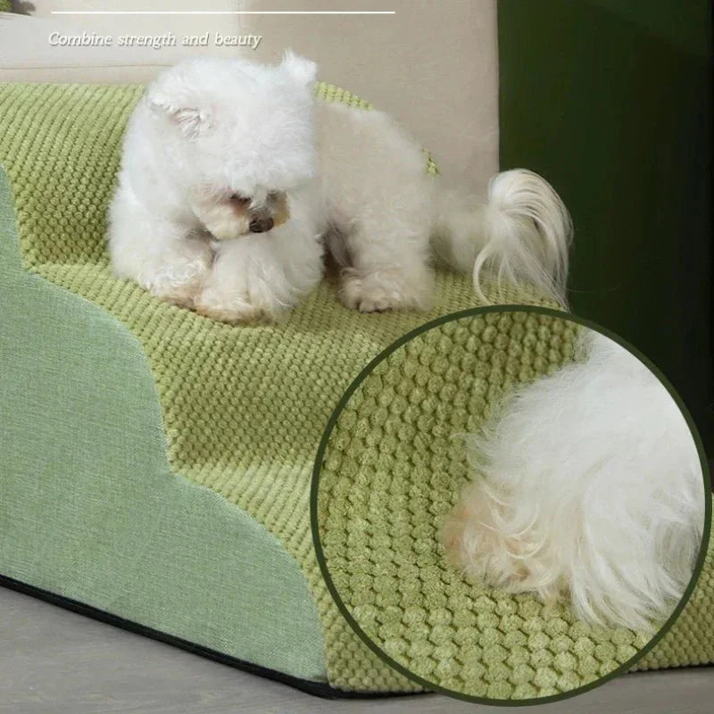 Pet health solution: memory foam dog steps with washable cover for convenient, supportive access.