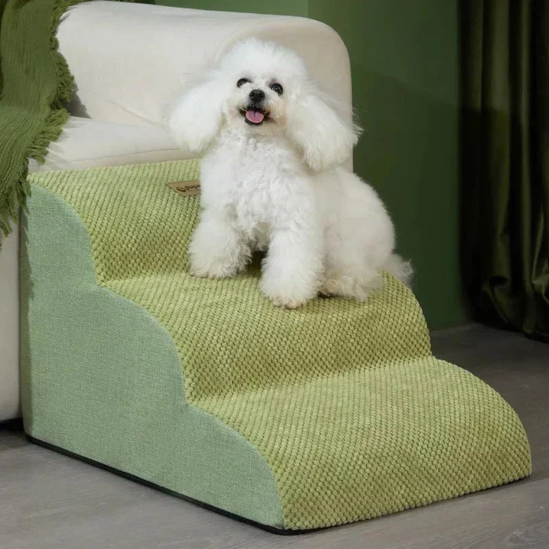 Multi-level memory foam pet stairs for improved dog access and long-term joint care support.