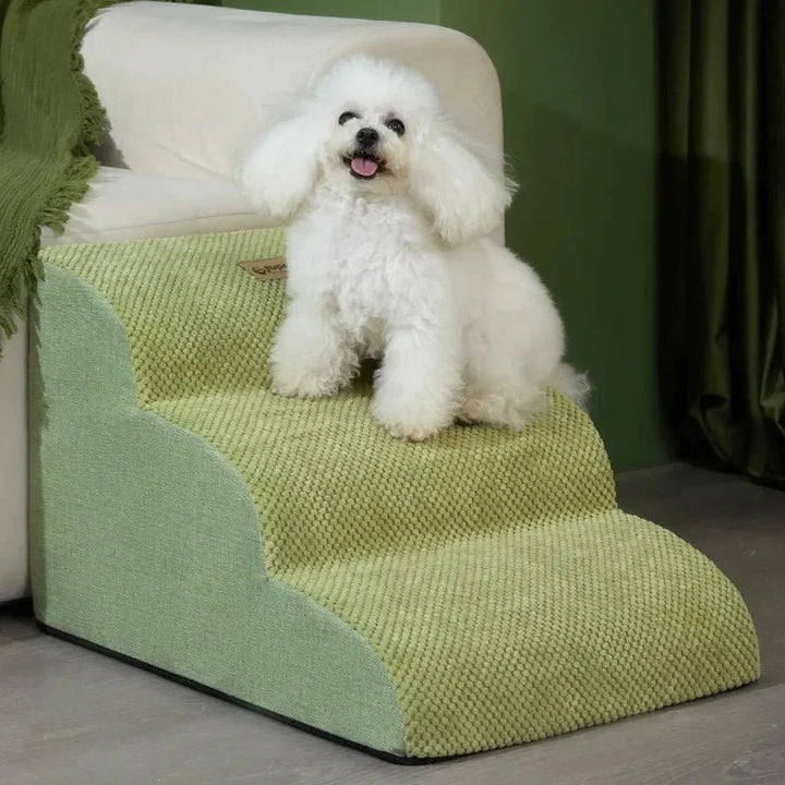 Multi-level memory foam pet stairs for improved dog access and long-term joint care support.