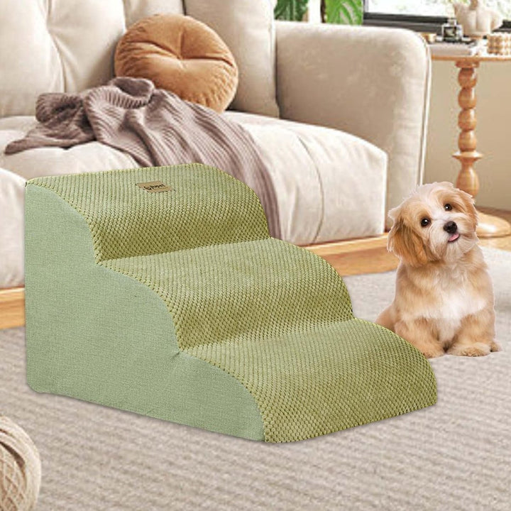 Supportive dog ramp alternative: memory foam pet stairs with washable cover for easy pet access.