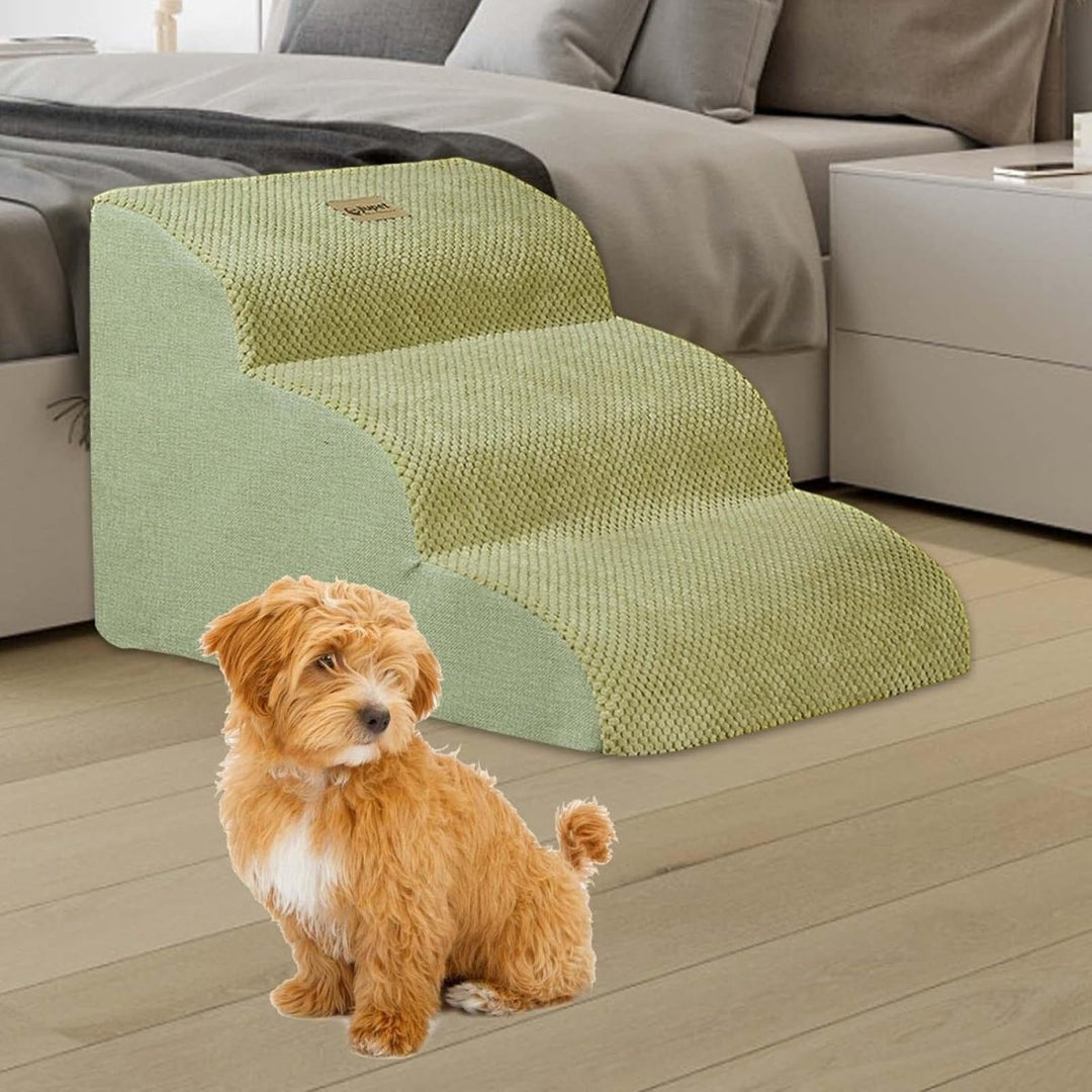 Senior dog stairs featuring memory foam for joint health & pain relief, ensuring easy access.