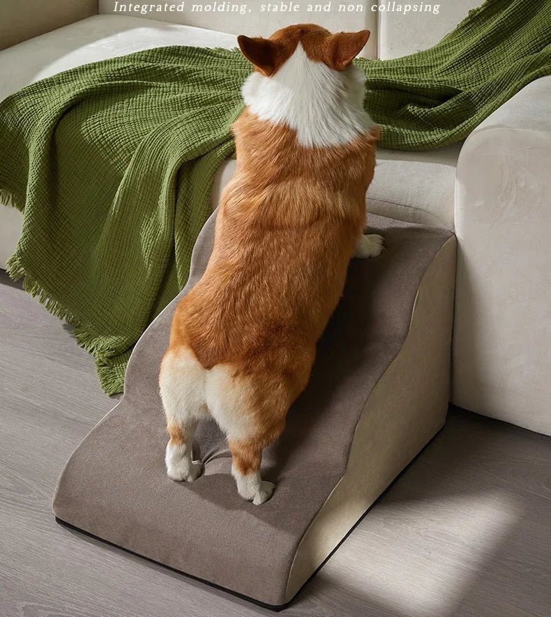 Small dog stairs in memory foam, designed for safe access to elevated surfaces & pet health.