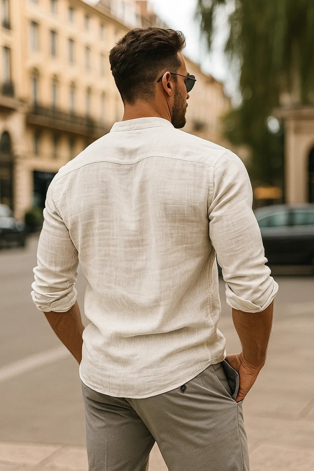 Relaxed fit men's 3/4 sleeve shirt. Comfortable, lightweight design for casual spring fashion.