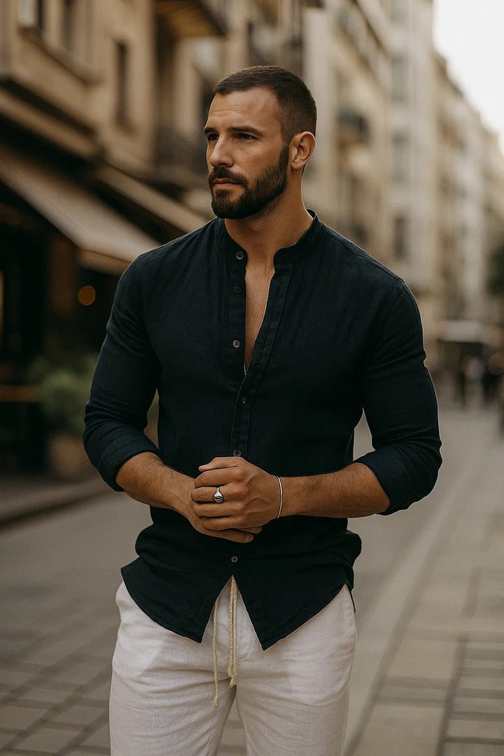 Comfortable men's 3/4 sleeve casual shirt. Relaxed fit, versatile for stylish spring summer fashion.