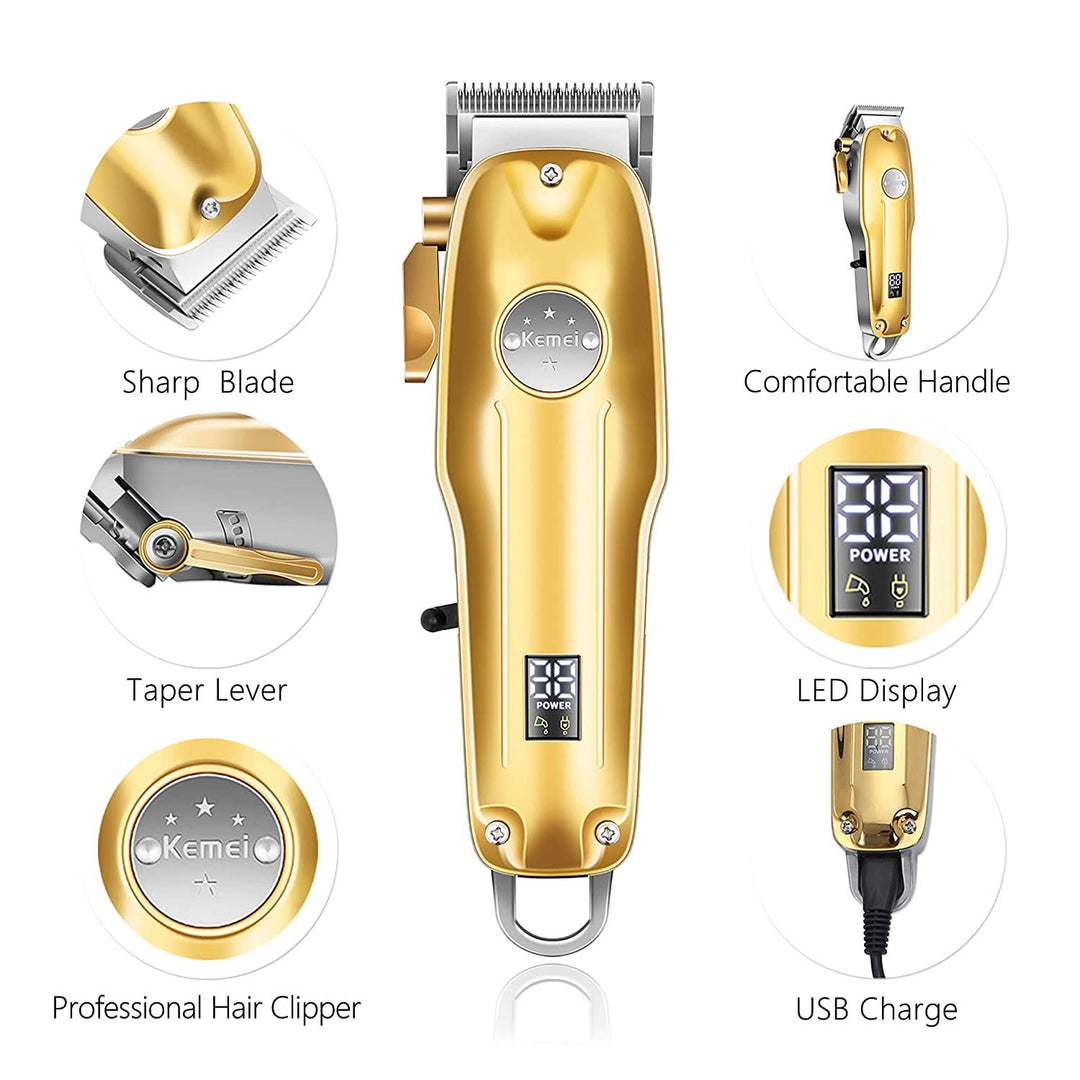 Man using the cordless electric beard groomer for precise trimming and styling. Rechargeable personal care shaver.