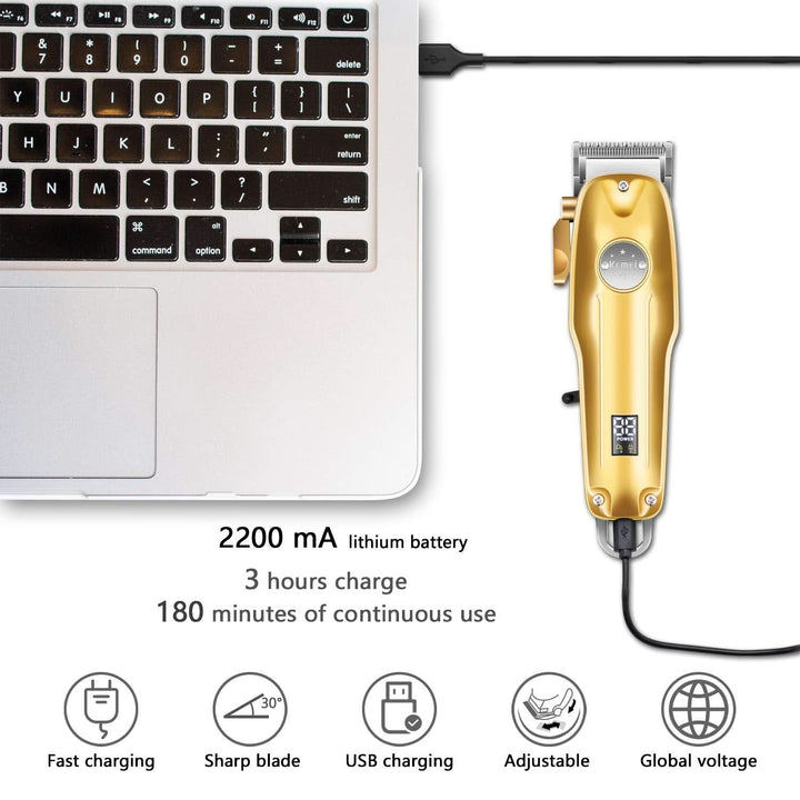 Cordless electric hair trimmer providing a clean, even haircut. Versatile men's grooming tool for various styles.