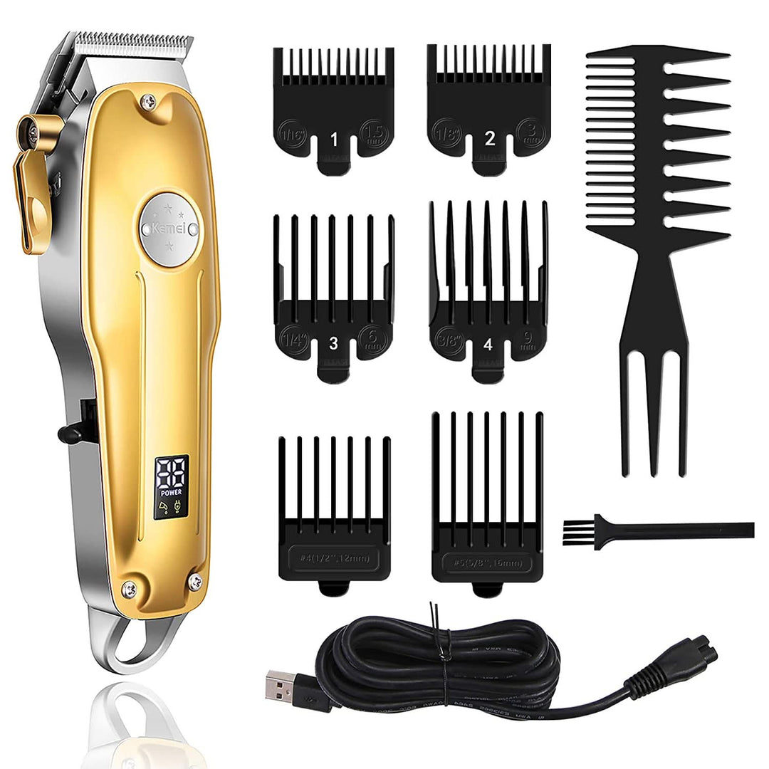Travel-friendly cordless electric hair & beard trimmer kit with rechargeable battery for men's on-the-go grooming.