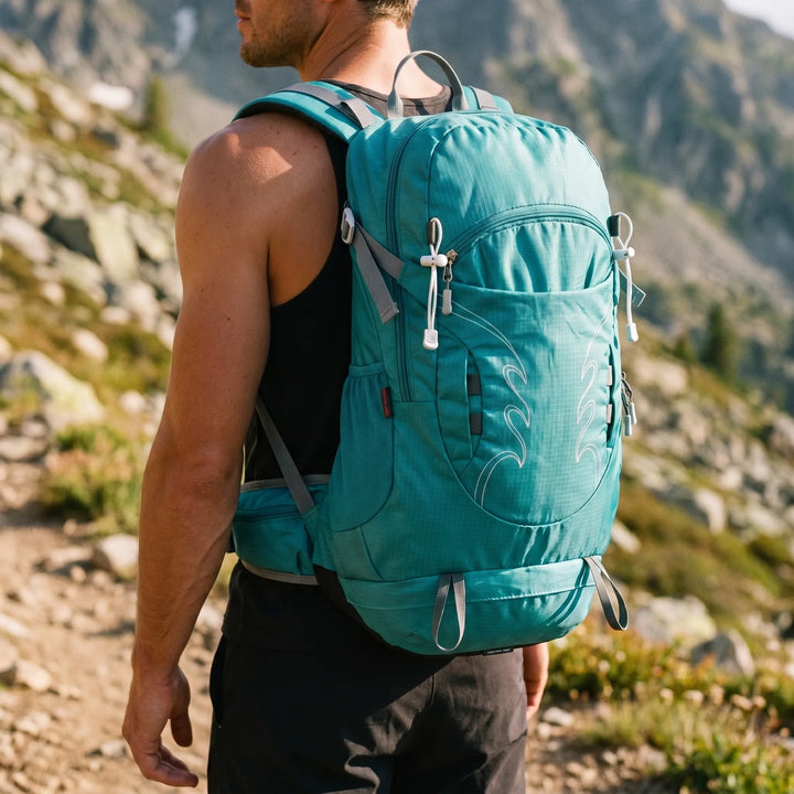 Men's 30L hiking backpack for outdoor adventures, a durable daypack for trails and camping.